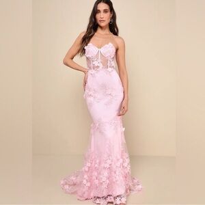 Elegant Pink Floral Embroidered Bustier Women’s Dress